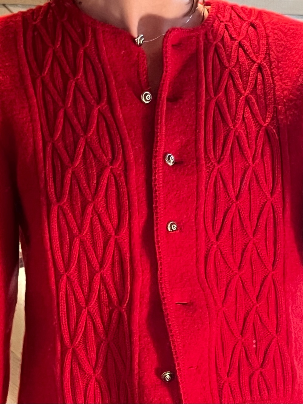 Red Textured Knit Button-Up Cardigan